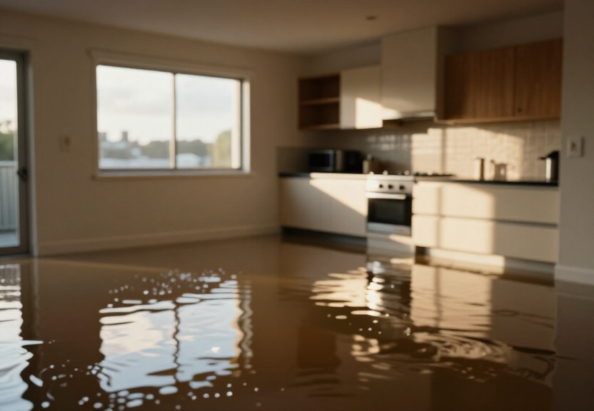Water-damaged apartment in Bondi before drying